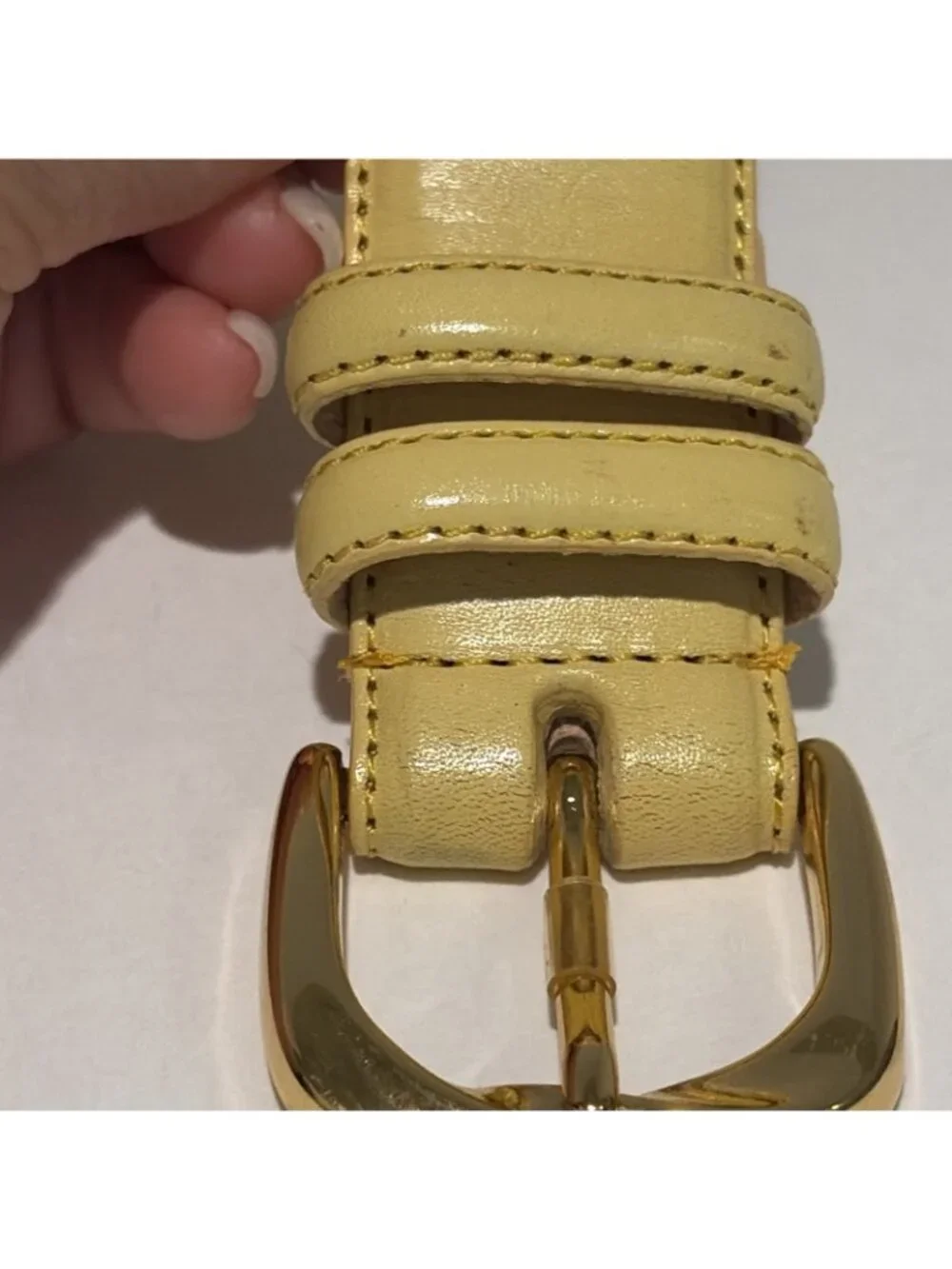 Talbots Women's Genuine Leather Belt Size XL Pastel Yellow Solid Brass Buckle